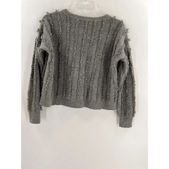 Madewell Fringe-Stripe Pullover 100% Merino Wool Gray Sweater Size MEDIUM EUC - Picture 5 of 8